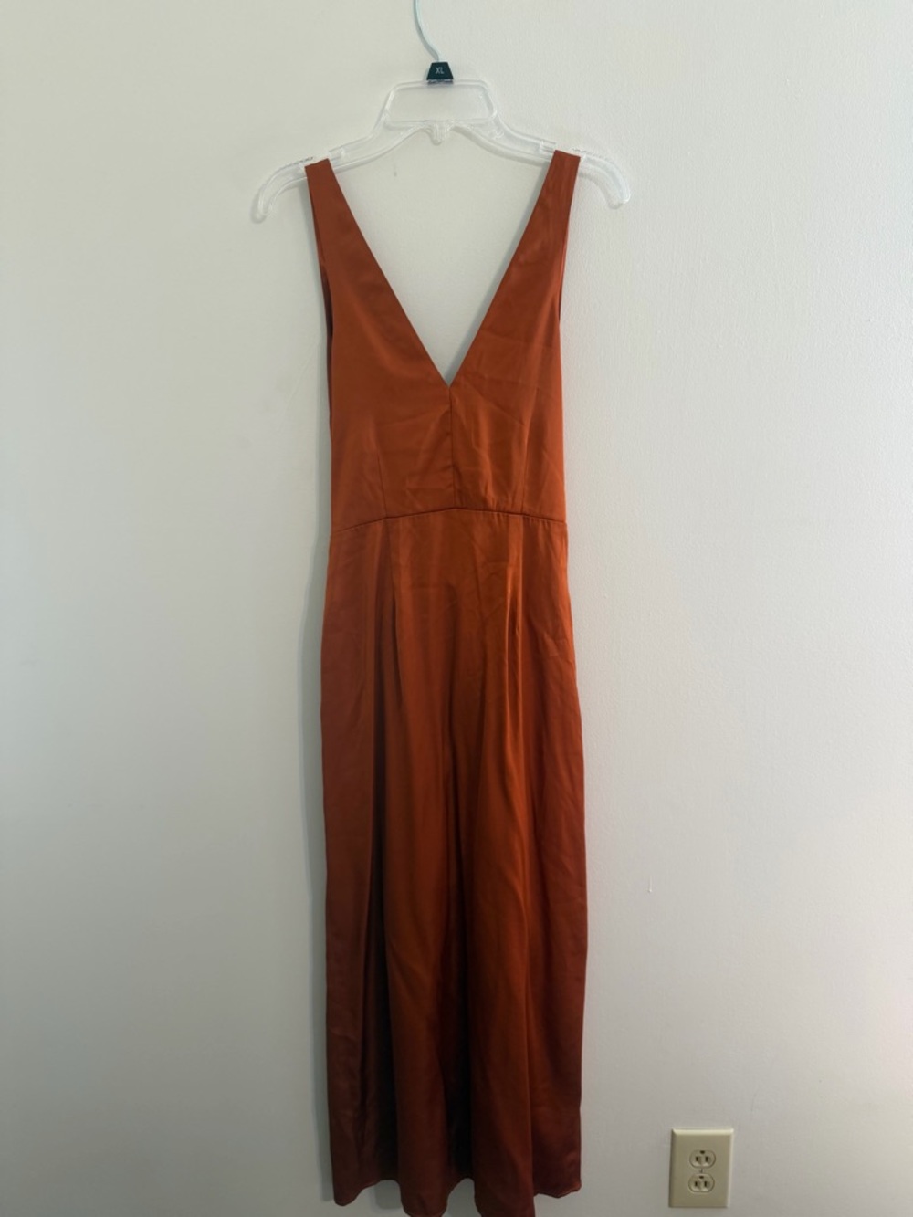 Abercrombie & Fitch Rust Satin Cutout MaxiDress Sz XS Boho Beachy Night Out Slit - Picture 4 of 7